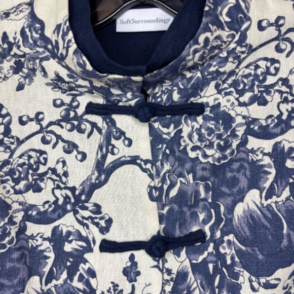 Soft Surroundings Blue Cream Chinoiserie Pattern Linen Jacket Women's Size S - Picture 5 of 17